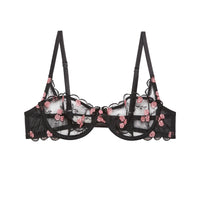 Black Rose & Vine Embroidery Balconette Bra