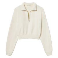 French Terry Cream Cropped Half-Zip Sweatshirt