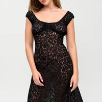 Black Tea Time Lace Midi Dress