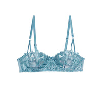 Icy Teal Velvet Lily Embroidery Balconette Bra