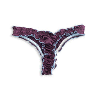 La Isabella: Deep Burgundy Silk Tanga with Baby Blue Trim