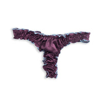 La Isabella: Deep Burgundy Silk Tanga with Baby Blue Trim