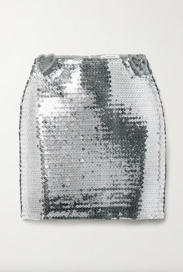 Metallic Silver Sequined Mini Skirt with Hip Detail