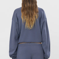 Washed Navy French Terry Cropped Polo Sweatshirt