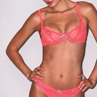 Neon Coral Bianca Lace Balconette Bra