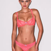 Neon Coral Bianca Lace Balconette Bra