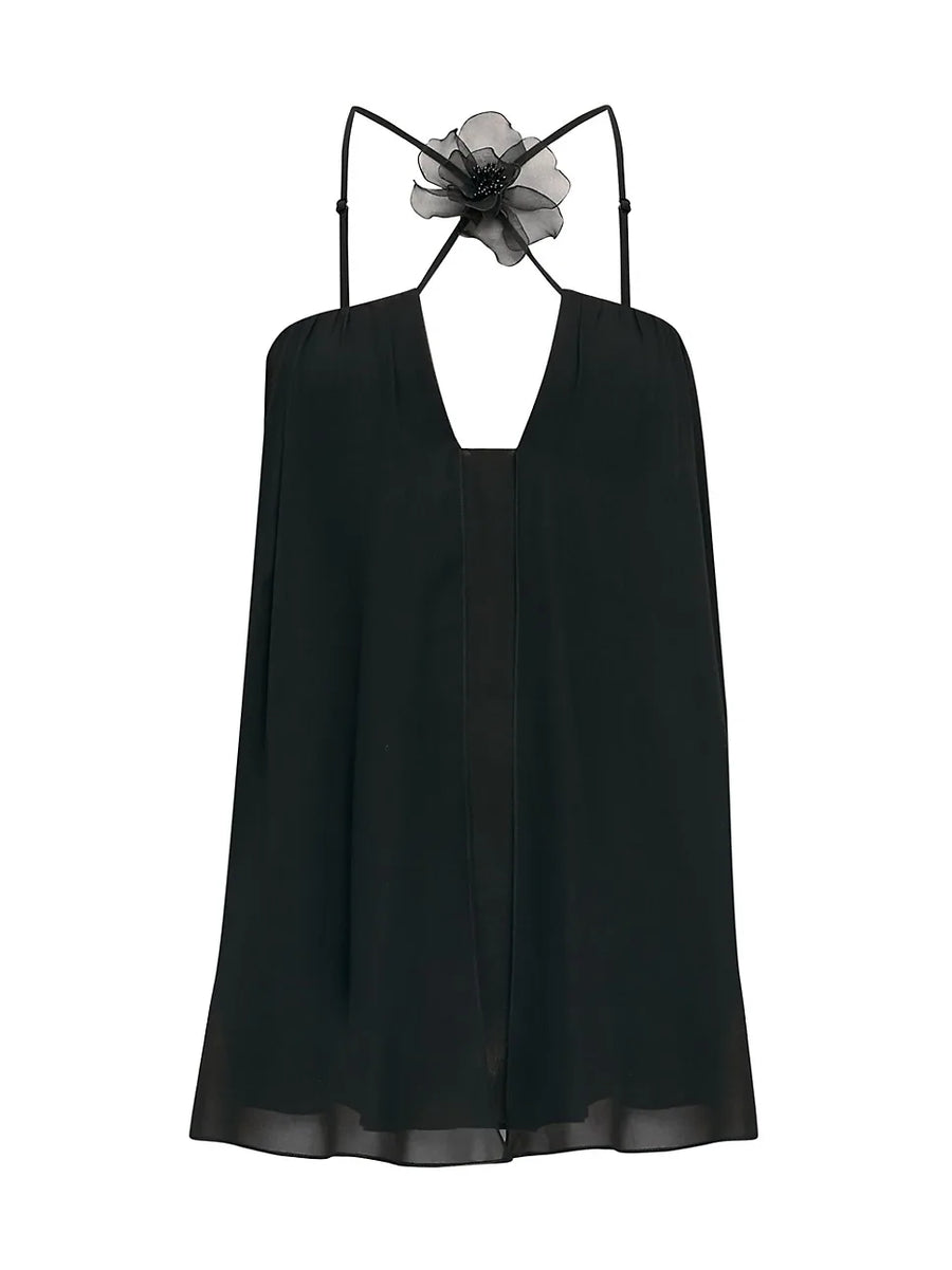 Black Flower Layered Mini Dress