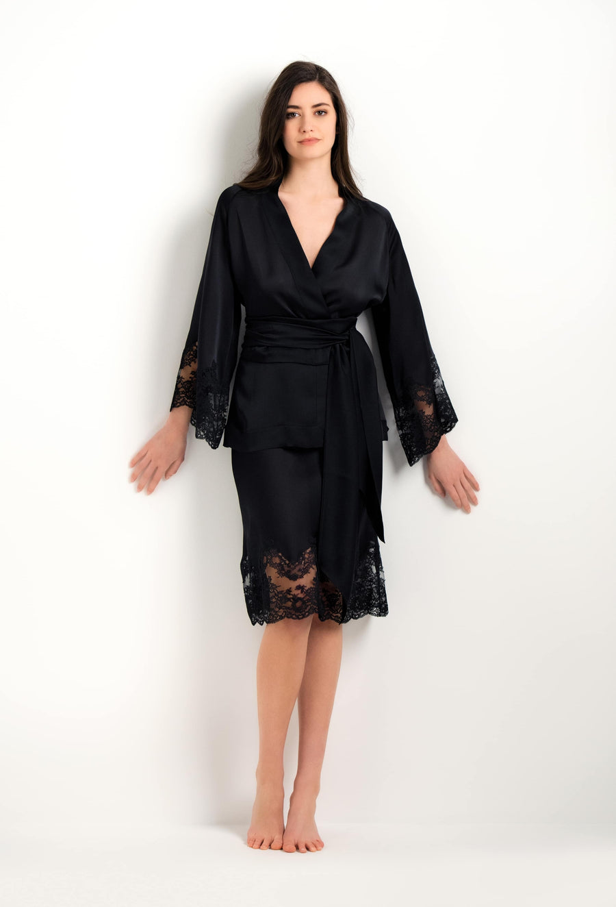 Black Short Negligee with Pagoda Sleeves