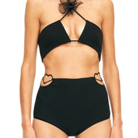 Black Flower Halter Neck Bra