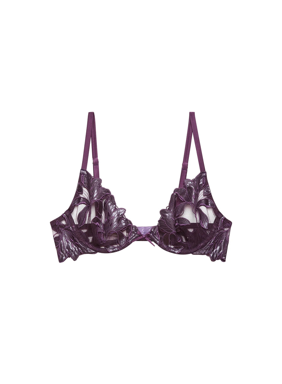 Aubergine Lily Embroidery Demi Bra