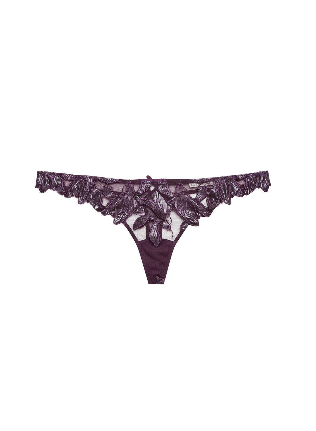 Aubergine Lily Embroidery Thong