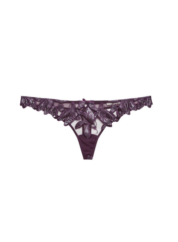 Aubergine Lily Embroidery Thong