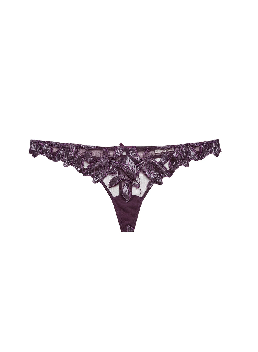 Aubergine Lily Embroidery Thong
