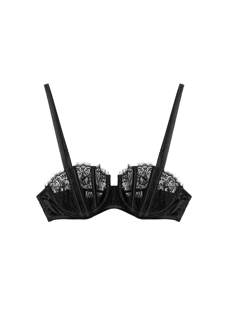 Black Frankie Laced Boned Balconette Bra