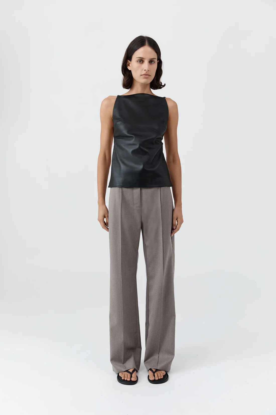 Black Leather Square Neck Top