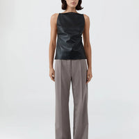 Black Leather Square Neck Top