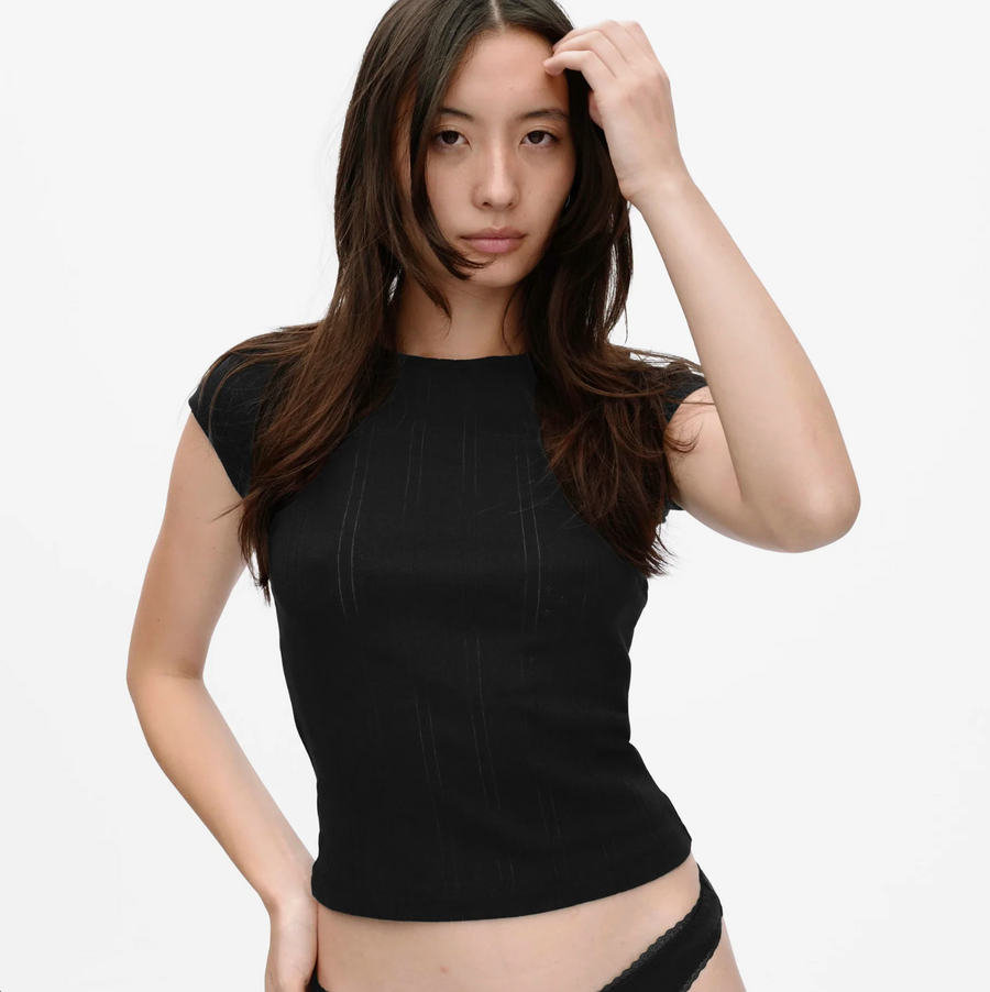 Black Pointelle Baby Tee