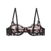 Black Rose & Vine Embroidery Balconette Bra
