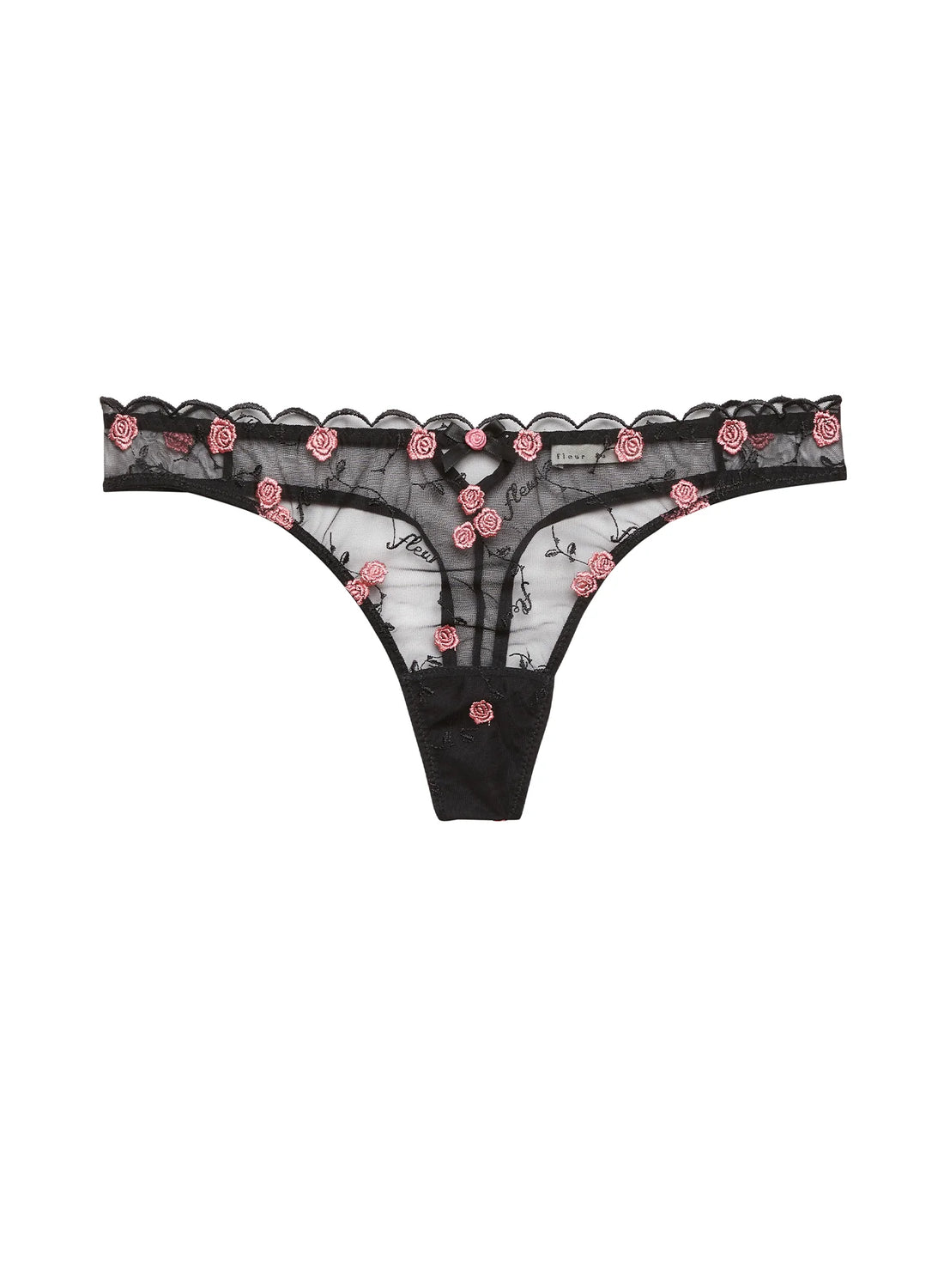 Black Rose & Vine Embroidery Thong