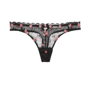 Black Rose & Vine Embroidery Thong