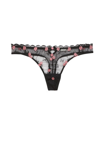 Black Rose & Vine Embroidery Thong