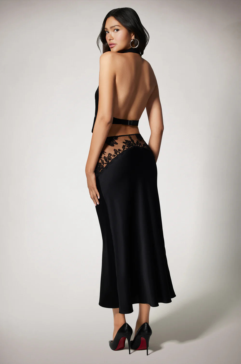 Black Sabine Lace Midi Skirt