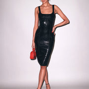 Black Sequin Knit Bodycon Midi Dress