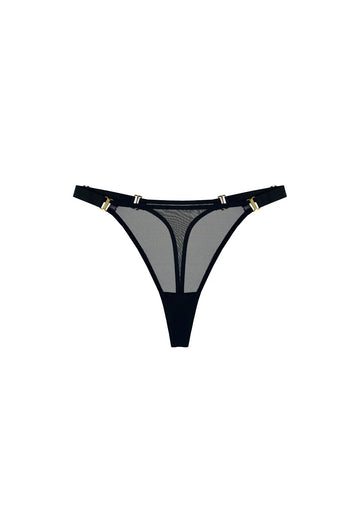 Black Signature Mesh Thong