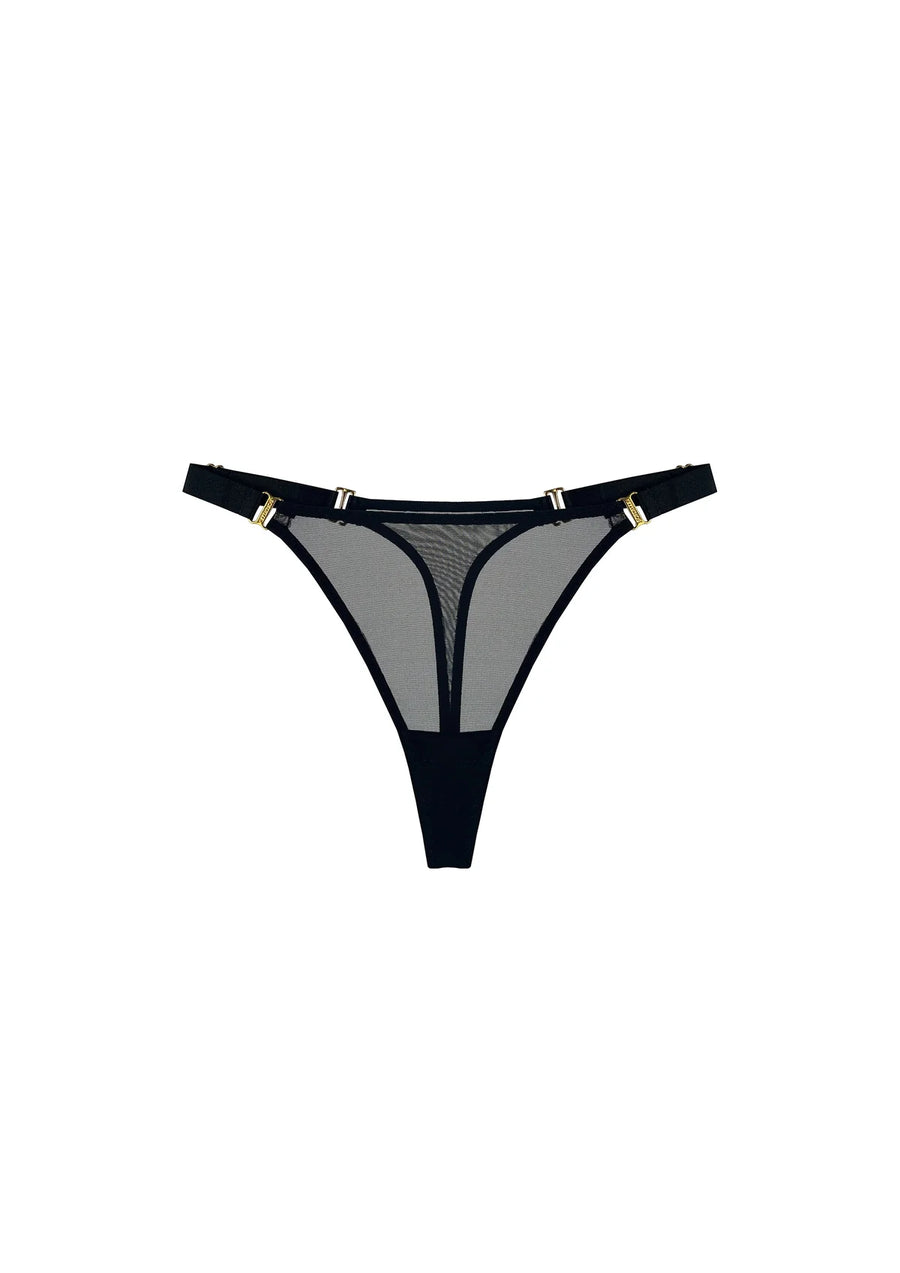 Black Signature Mesh Thong