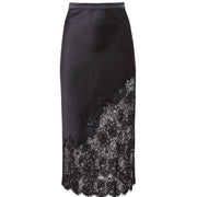 Black Silk & Lace Scallop Midi Skirt