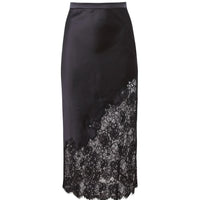 Black Silk & Lace Scallop Midi Skirt