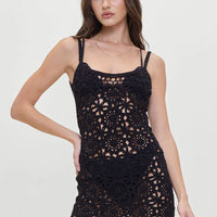 Black Sunshine Crochet Mini Dress