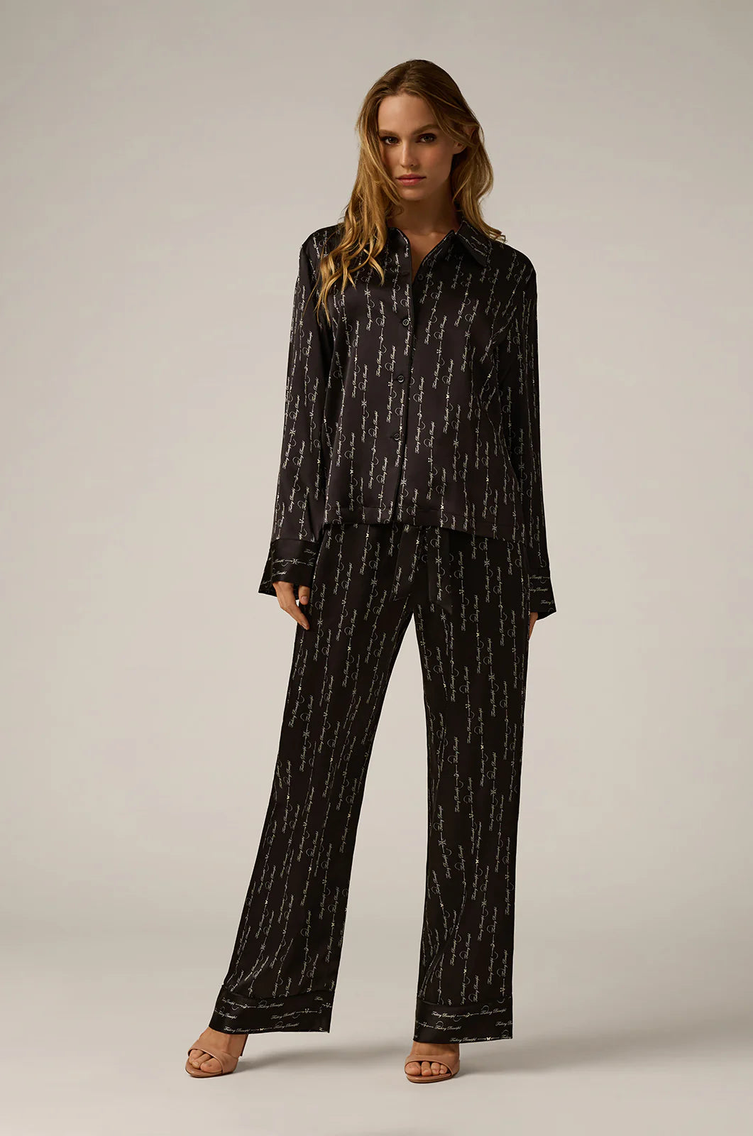 Black/White Fucking Beautiful Silk Lounge Pajama Top