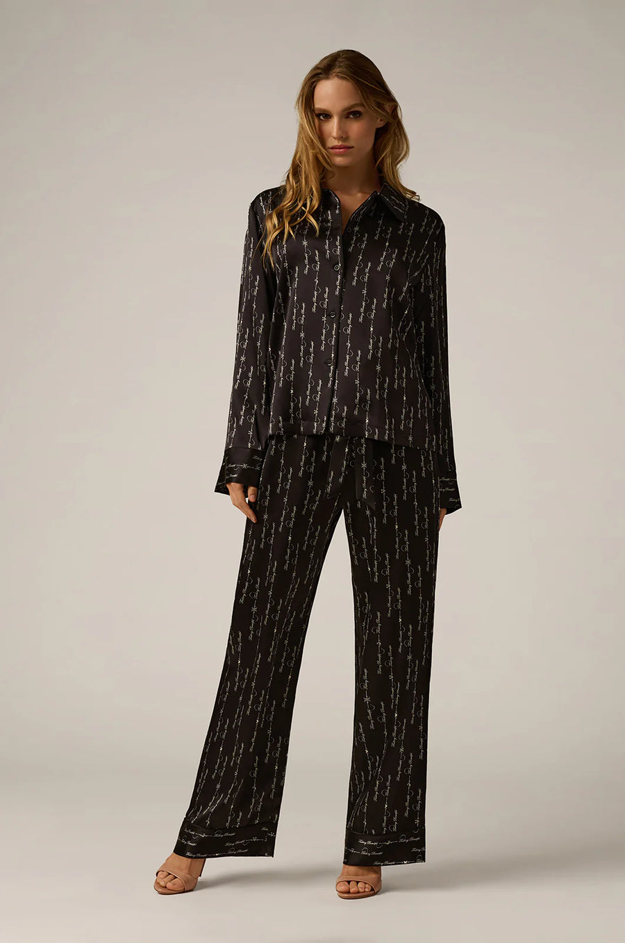 Black/White Fucking Beautiful Silk Lounge Pajama Top