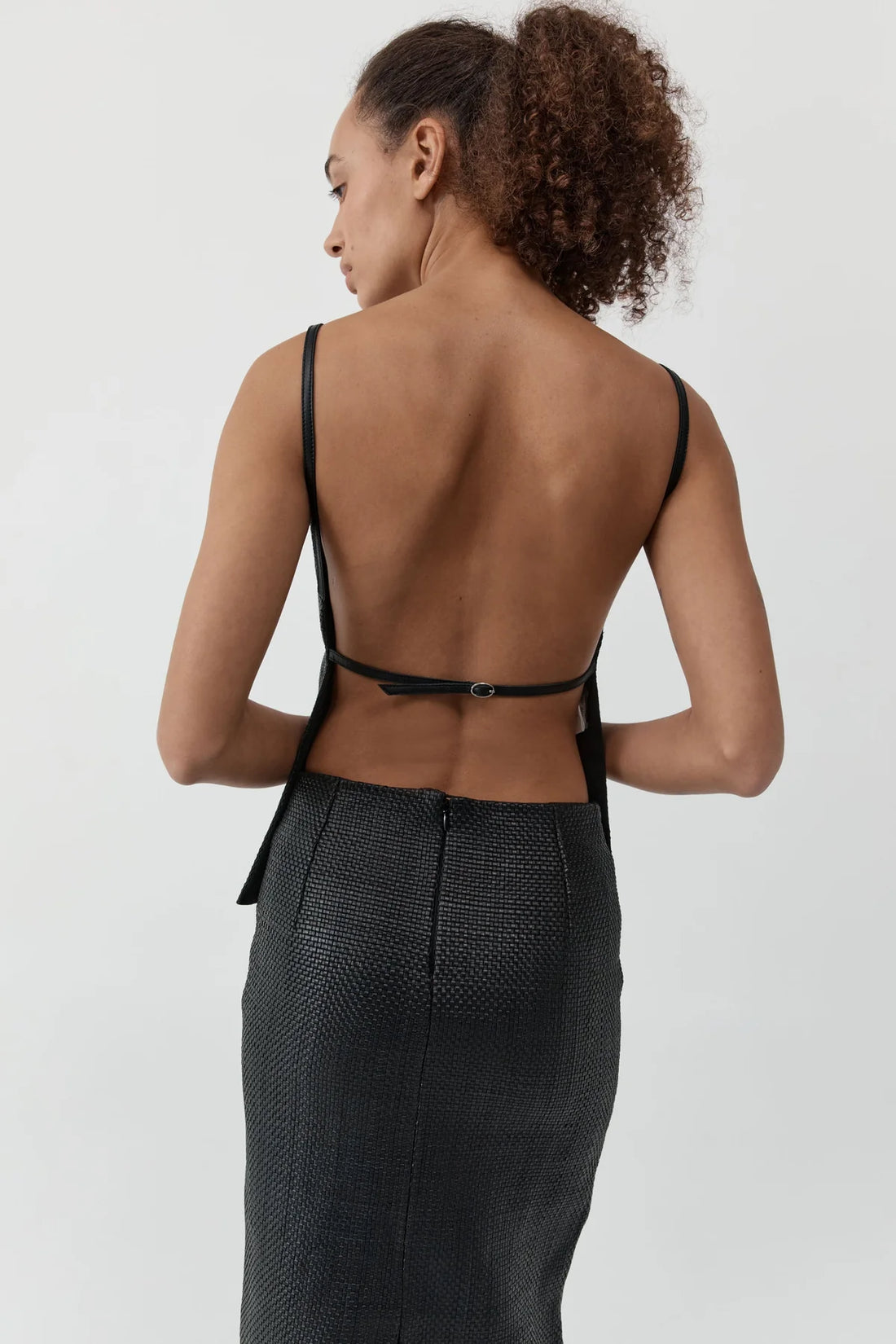Black Woven Leather Skirt