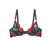 Black Bleeding Rose Embroidery Demi Bra