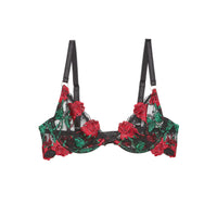 Black Bleeding Rose Embroidery Demi Bra