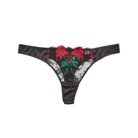 Black Bleeding Rose Embroidery Thong