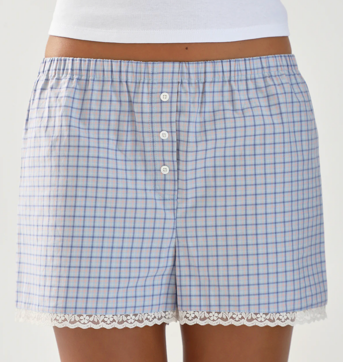 Blue Check Cotton Poplin Boxer