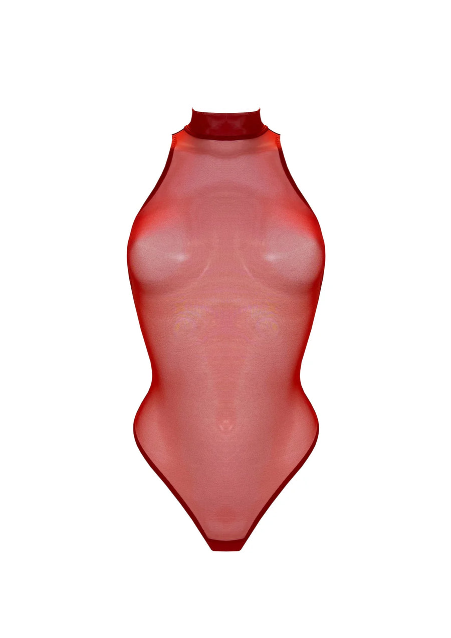 Burnt Red Signature Mesh High Neck Body