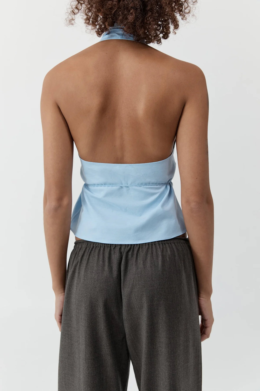 Ciel Blue Oxford Wrap Top