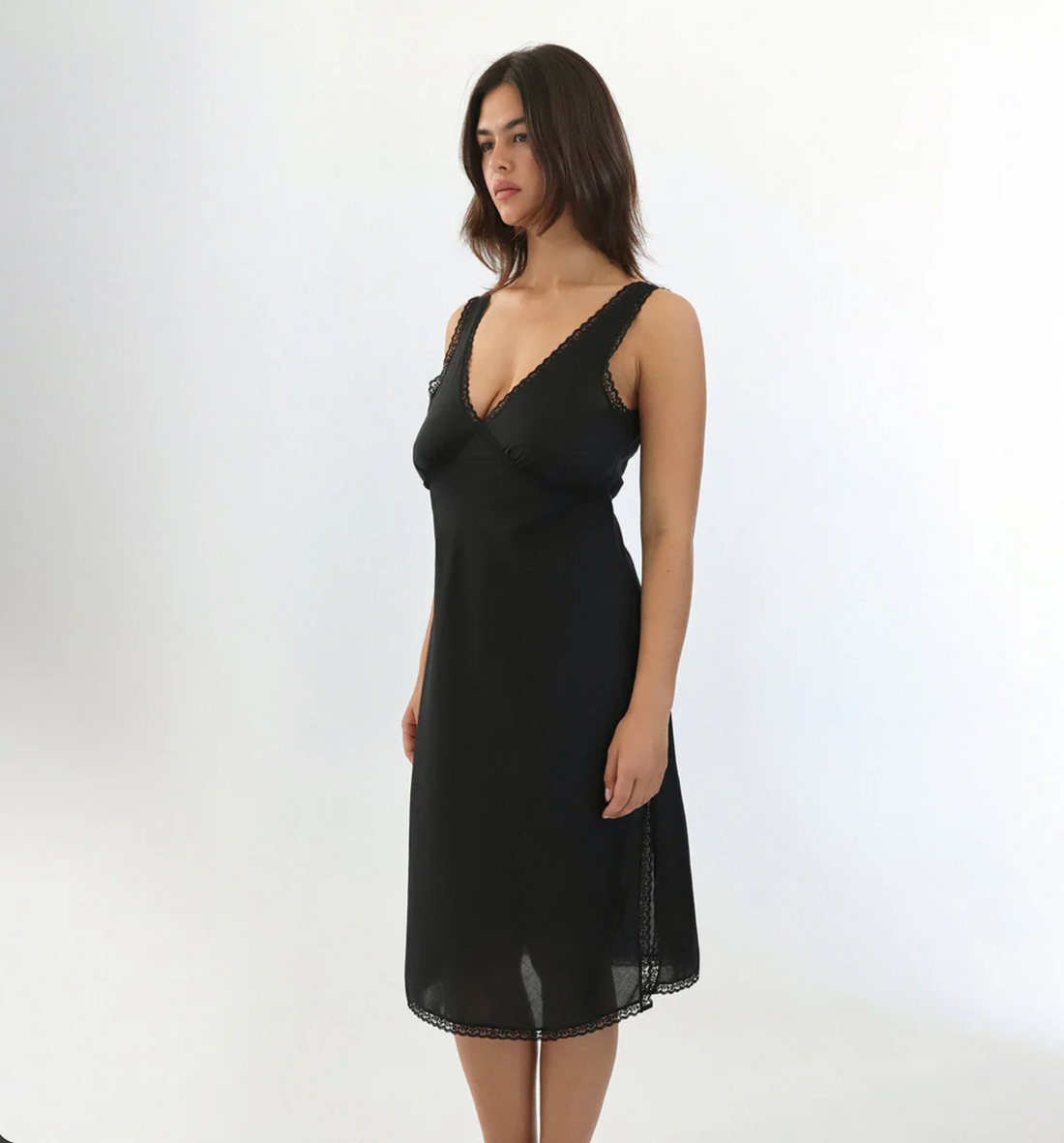 Black Cotton Voile Iris Slip Dress
