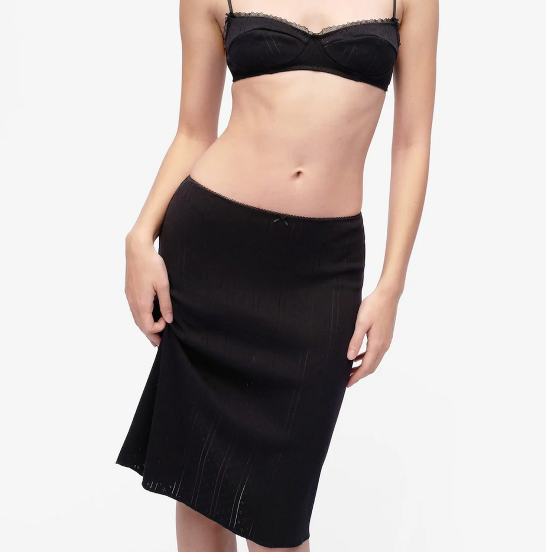 Black Pointelle Slip Skirt