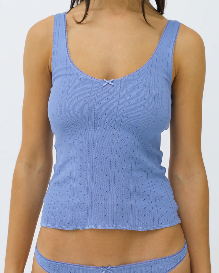 French Blue Pointelle Scoop Tank