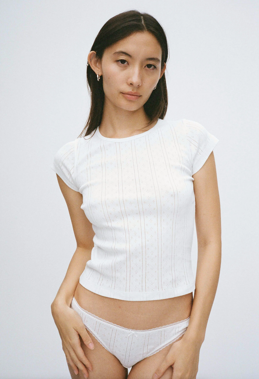 White Pointelle Regular Baby Tee