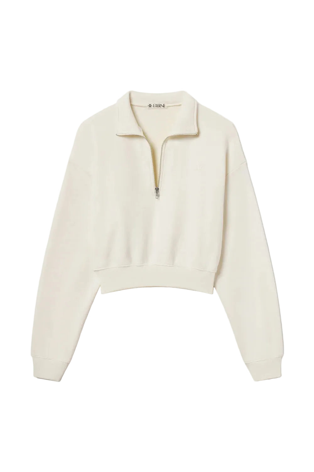 French Terry Cream Cropped Half-Zip Sweatshirt