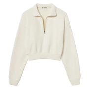 French Terry Cream Cropped Half-Zip Sweatshirt