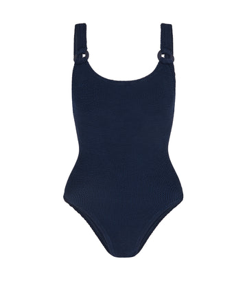 Navy Domino Swimsuit with Tonal Hoops