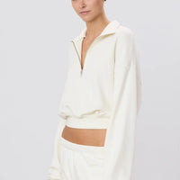 French Terry Cream Cropped Half-Zip Sweatshirt