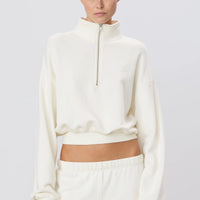 French Terry Cream Cropped Half-Zip Sweatshirt